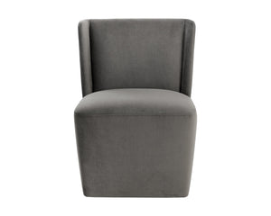 Sunpan Amita Wheeled Dining Chair - Elegant Upholstered Design with Moisture Repellent Performance Fabric Piccolo Pebble