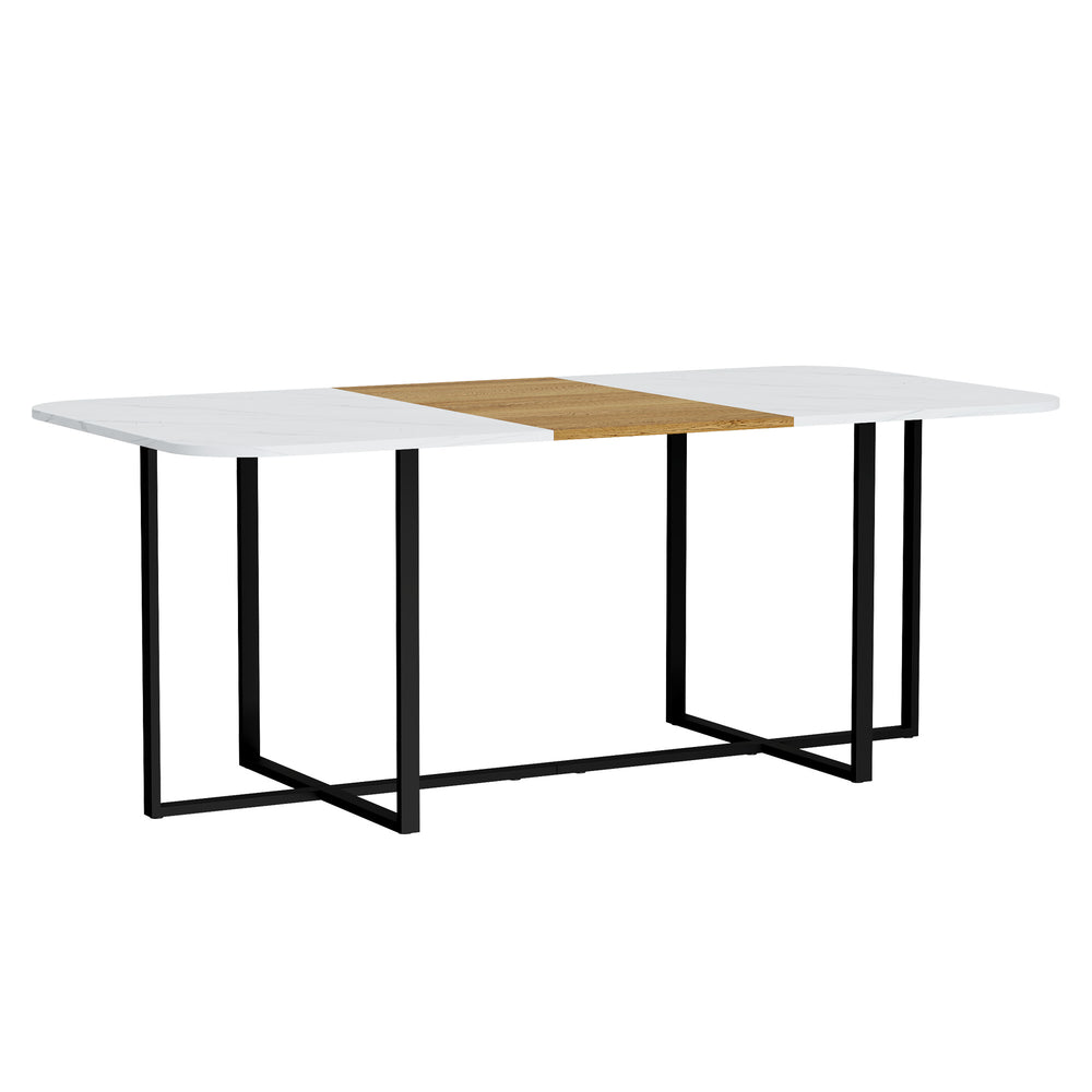 English Elm Sn-rgt200-8-whwd Faux Marble Wood Grain Top Dining Table with Sleek Black Metal Legs W3875P372901