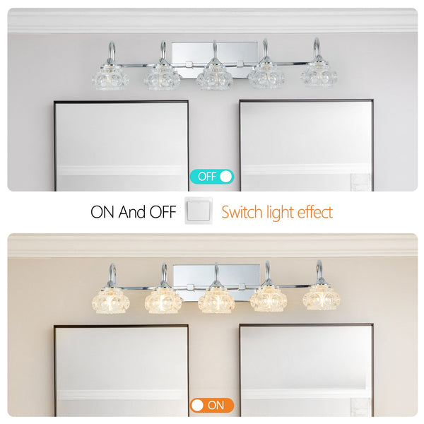 English Elm 29" Nickel Vintage Crystal Vanity Light – 5-Light Wall Mirror Fixture, Nickel Iron & Clear Glass Elegance W1340P206725