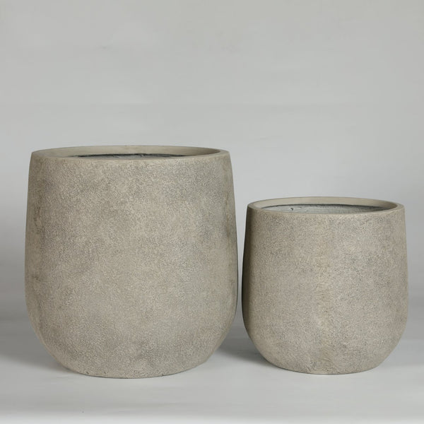 English Elm Round Concrete Style Planter Duo Handcrafted Magnesium Oxide Pots for Patio Garden W347P449373