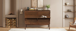 English Elm Queen Murphy Cabinet Bed Solid Pine Build with Usb Charging and Fold Out Desktop Walnut W504S00169