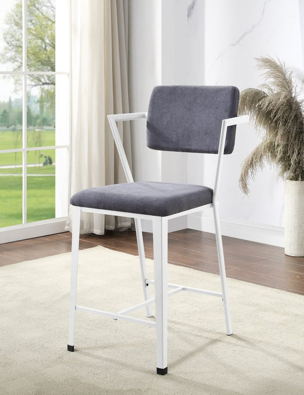 English Elm Cargo Gray Upholstered Counter Stools with White Iron Frames for Kitchen Islands B2726P457617