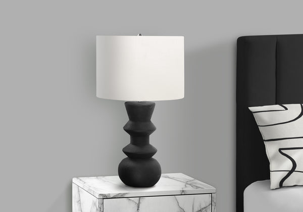 English Elm Lighting, Geometric Cream Ceramic Table Lamp with Ivory Drum Shade for Bedside or Office B2710P221320