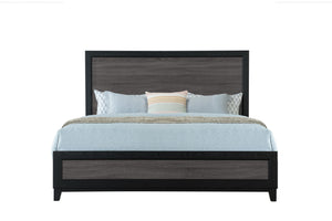 English Elm SOLUTO Modern Two-Tone Full Bed Frame with Solid Wood & MDF Construction, Rustic Gray Inlay Finish Black+ Gray 81.5 L x 37.44 W x 6.3 H B201P215850