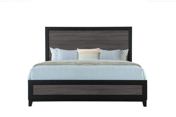 English Elm SOLUTO Modern Two-Tone Full Bed Frame with Solid Wood & MDF Construction, Rustic Gray Inlay Finish Black+ Gray 81.5 L x 37.44 W x 6.3 H B201P215850