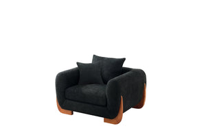 English Elm Upholstery Sherpa Tweed Armchair with Oak Legs for Living Room - Deep 27.5" Lounge Seat, Removable Cushion Black W2817P331377