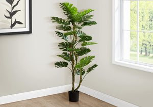 English Elm Artificial Monstera Tree 83" Tall Realistic Floor Plant with 78 Lush Leaves in Black Pot, No Maintenance Green 65 L x 9 W x 9 H B2710P287103