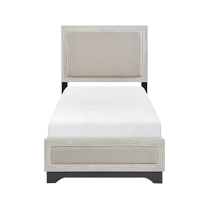 English Elm Contemporary Plush Upholstered Two-Tone Platform Twin Bed with Padded Headboard and Footboard, Sturdy Modern Frame Gray,White Oak 45.5 L x 31 W x 7 H B011S01822