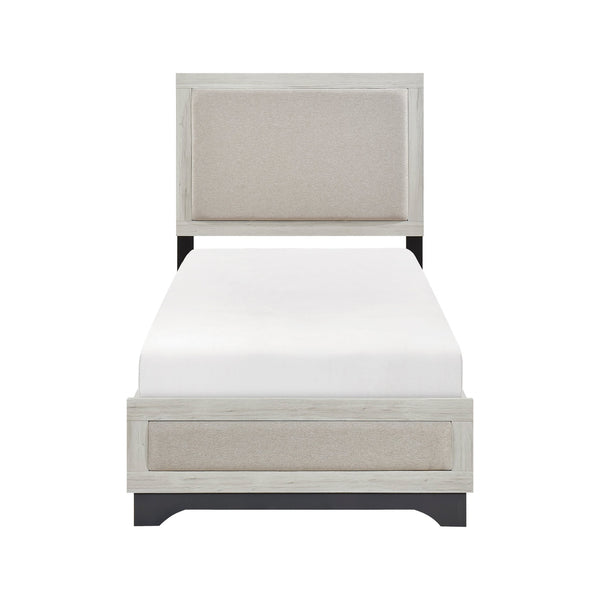 English Elm Contemporary Plush Upholstered Two-Tone Platform Twin Bed with Padded Headboard and Footboard, Sturdy Modern Frame Gray,White Oak 45.5 L x 31 W x 7 H B011S01822