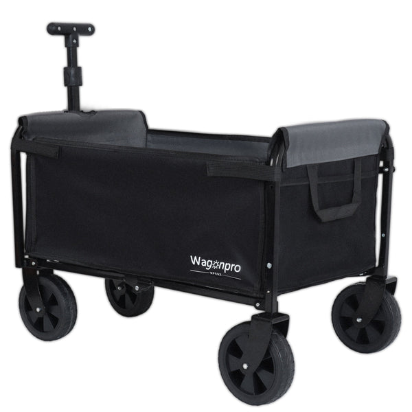 English Elm All-in-one Folding Camping Wagon with Bench Seating Storage and Pet Tether Outdoor Black+ Gray W2932P312713