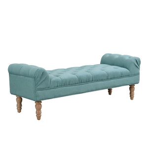 English Elm Button-tufted Upholstered Bench with Oak Legs Diamond Stitching for Bedroom or Entryway Dusty Teal N761P304406F