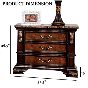 English Elm Traditional Sintered Stone Nightstand with Usb Port Gold Carved Dovetail Drawers B2741P433362