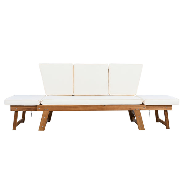 English Elm TOPMAX Outdoor Adjustable Patio Daybed Sofa with Acacia Hardwood Frame, Water-Resistant Cushions Natural+Beige SP100141AAN