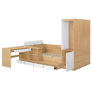 English Elm Full Size Wooden Platform Bed With 6 Drawers, Desk, Shelves & Wardrobe - Stylish Natural Finish N820S00060N