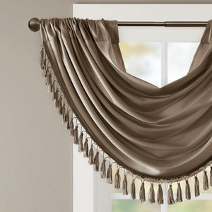 JLA Home Madison Park - Faux Silk Waterfall Valance with Tassel Trim, Lined Rod-Pocket Design for Hotel-Quality Window Styling Bronze MP41-4955