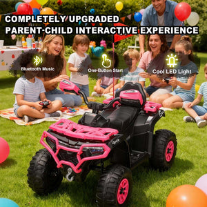 English Elm 24v Ride on Atv for Kids with Dual Motors Led Lights Bluetooth and Rugged Wide Wheelbase Pink W3822P390490