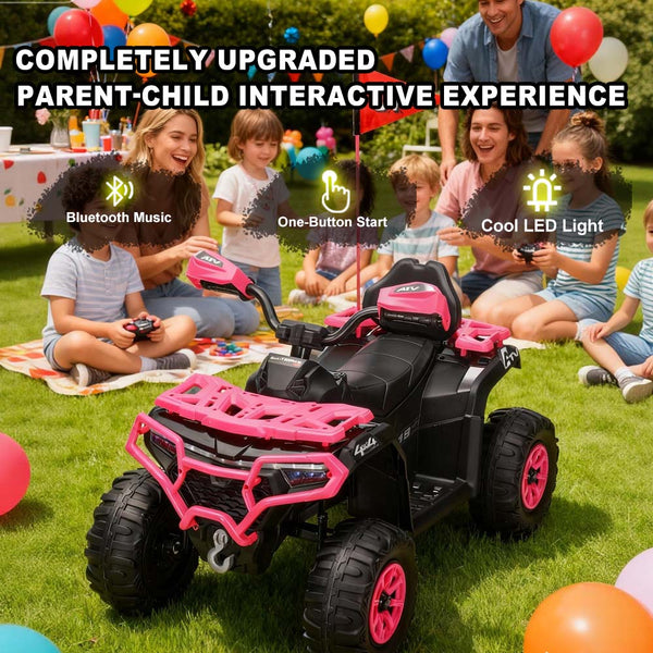 English Elm 24v Ride on Atv for Kids with Dual Motors Led Lights Bluetooth and Rugged Wide Wheelbase Pink W3822P390490