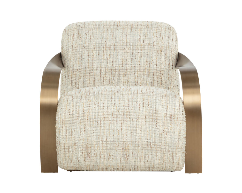 Sunpan Sonesta Lounge Chair - Sculptural Mid-century Design With Antique Brass Arms & Haute Cobblestone Upholstery Taupe Fabric 111610
