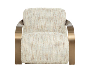 Sunpan Sonesta Lounge Chair - Sculptural Mid-century Design With Antique Brass Arms & Haute Cobblestone Upholstery Taupe Fabric 111610