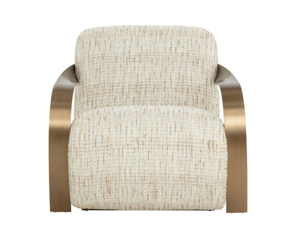 Sunpan Sonesta Lounge Chair - Sculptural Mid-century Design With Antique Brass Arms & Haute Cobblestone Upholstery Taupe Fabric 111610