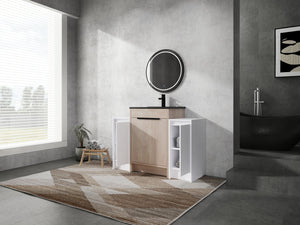 English Elm 48 Inch Freestanding Bathroom Vanity With Black Ceramic Sink, Soft-Close Doors & Ample Storage W999S00313