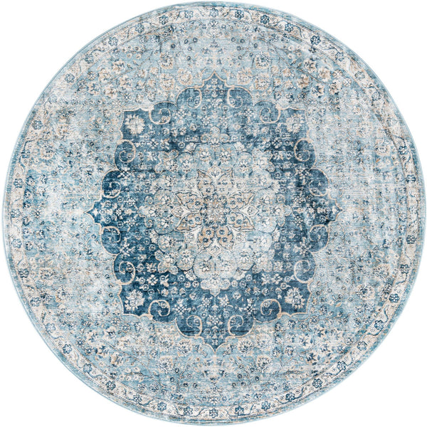 Unique Loom Newport Elms Machine Made Medallion Rug Navy Blue, Light Blue/Ivory 7' 1" x 7' 1"