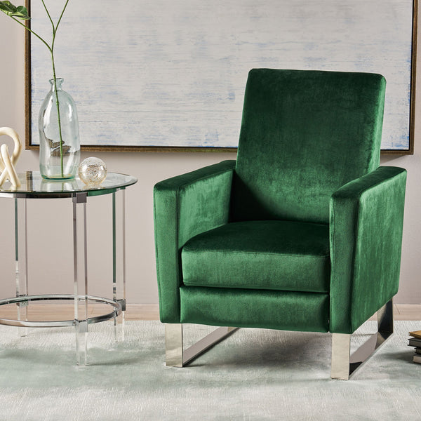 English Elm Christopher Knight Home® - Arvin Plush Push-Back Recliner with Stainless Steel Legs — Modern Fabric Comfort for Living Rooms Emerald 65272.00NVLTEMD