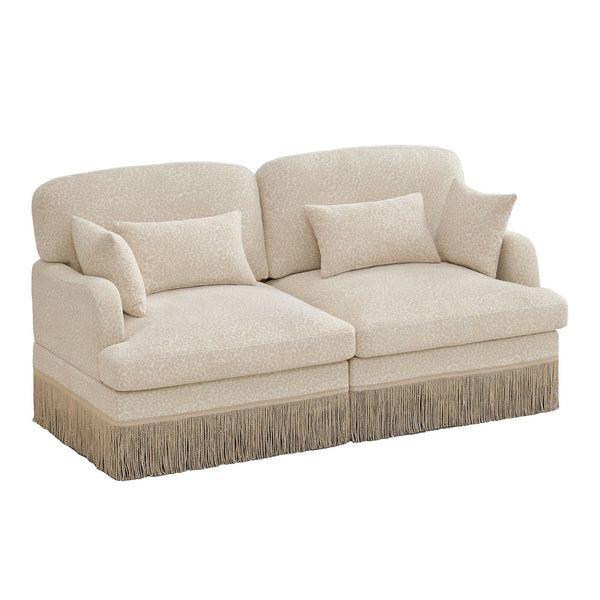 English Elm Comfy Chenille Leopard Print Loveseat with Tassel Trim Modular Sectional for Living Room Beige W5656S00001