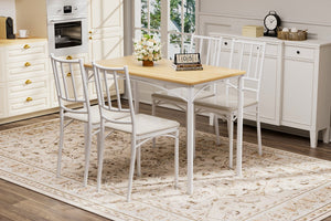 English Elm Dining Set for Four with Steel Frame Chairs and Particleboard Top Industrial Kitchen Natural,White W1162P430309