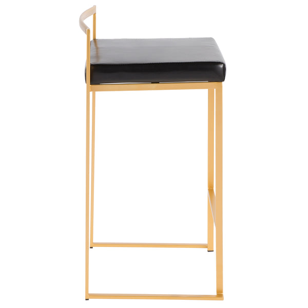 English Elm Fuji 26" Glam Gold Metal Counter Stools With Black Faux Leather - Set Of 3 For Stylish Dining B202P221992