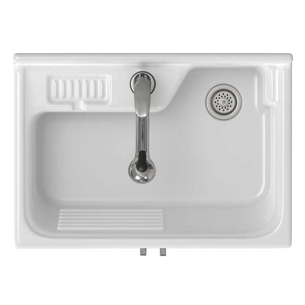 English Elm Murphy Beadboard Laundry Sink Cabinet with Deep Abs Basin and Chrome Faucet Included B136P427211