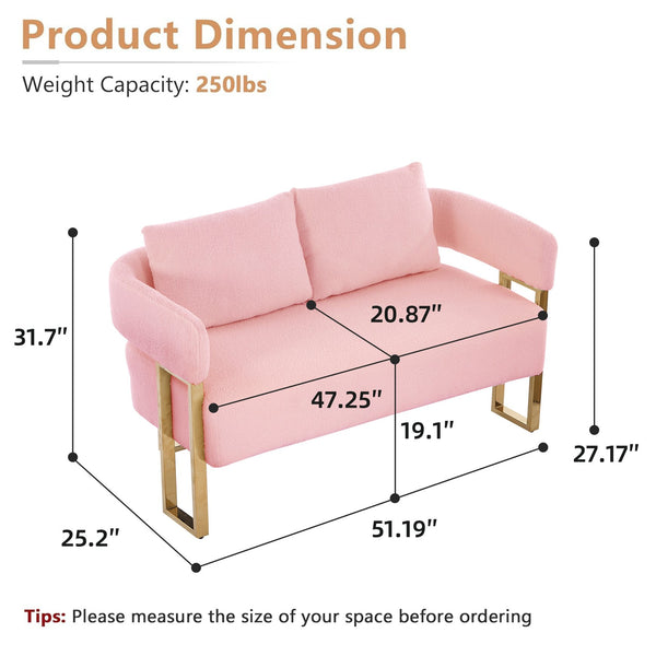 English Elm TS Modern decorative chair with teddy fleece upholstery, ergonomic sponge cushion and gold legs for luxe comfort and style Pink W2311P364623