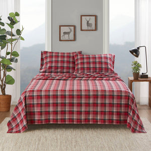 English Elm 4 Pcs Cozy Red Plaid Full Sheet Set - 100% Cotton Flannel For Softness, Warmth & Timeless Style B035P319782