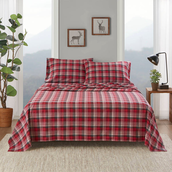 English Elm 4 Pcs Cozy Red Plaid Full Sheet Set - 100% Cotton Flannel For Softness, Warmth & Timeless Style B035P319782