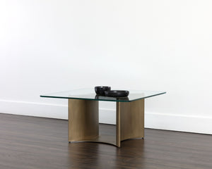 Sunpan DENVER Artisan-Crafted Coffee Table with Glass Top & Antique Brass Base for Modern Living Rooms 109556