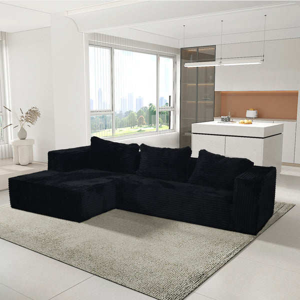 English Elm Cloud Plush Corduroy Sectional Sofa with L-Chaise, CertiPUR-US Foam, Stain-Resistant, No Assembly W3341P329068