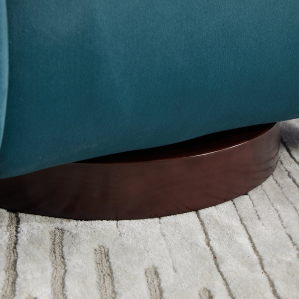 English Elm Swivel Barrel Chair Pumpkin Sculptural Velvet Upholstered with Walnut Wood Round Base Teal W3244P427742