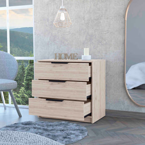 English Elm Washington Dark-Brown Three Drawer Dresser with Black Handles Rustic-Contemporary Storage Chest B128P148841