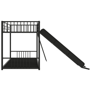 English Elm Metal Bunk Bed with Slide Twin over Twin Stylish Space-Saving Metal Frame, Safe Stairs & Playful Slide Fun Black MF285671AAB