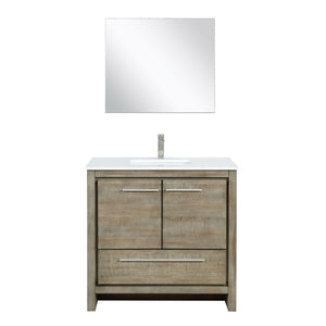 English Elm Rustic Acacia Bath Vanity 36" W With White Quartz Top, Brushed Nickel Faucet & 28" Mirror Set B2731S01947-GIGA