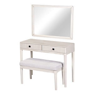 English Elm Modern Vanity Desk with Mirror & Stool, 2 Large Drawers, Fluted Panels, Cushioned Ergonomic Seat, White N844P262898A