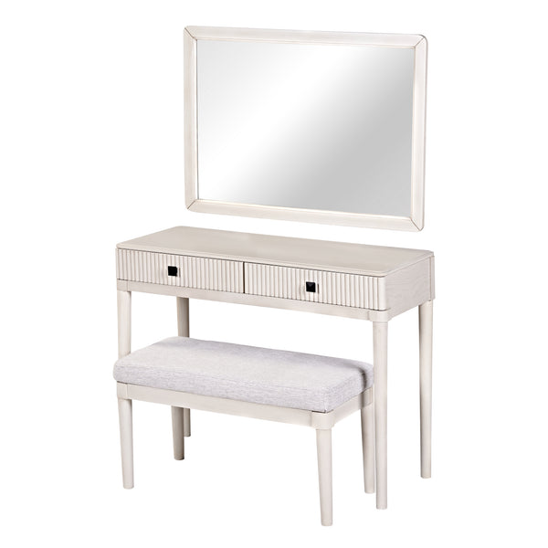 English Elm Modern Vanity Desk with Mirror & Stool, 2 Large Drawers, Fluted Panels, Cushioned Ergonomic Seat, White N844P262898A