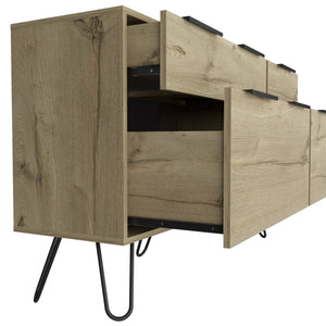 English Elm Augusta Mid-Century Double Dresser with Superior Top & Hairpin Legs, 4 Drawers Light Oak, Stylish Storage B200S00380