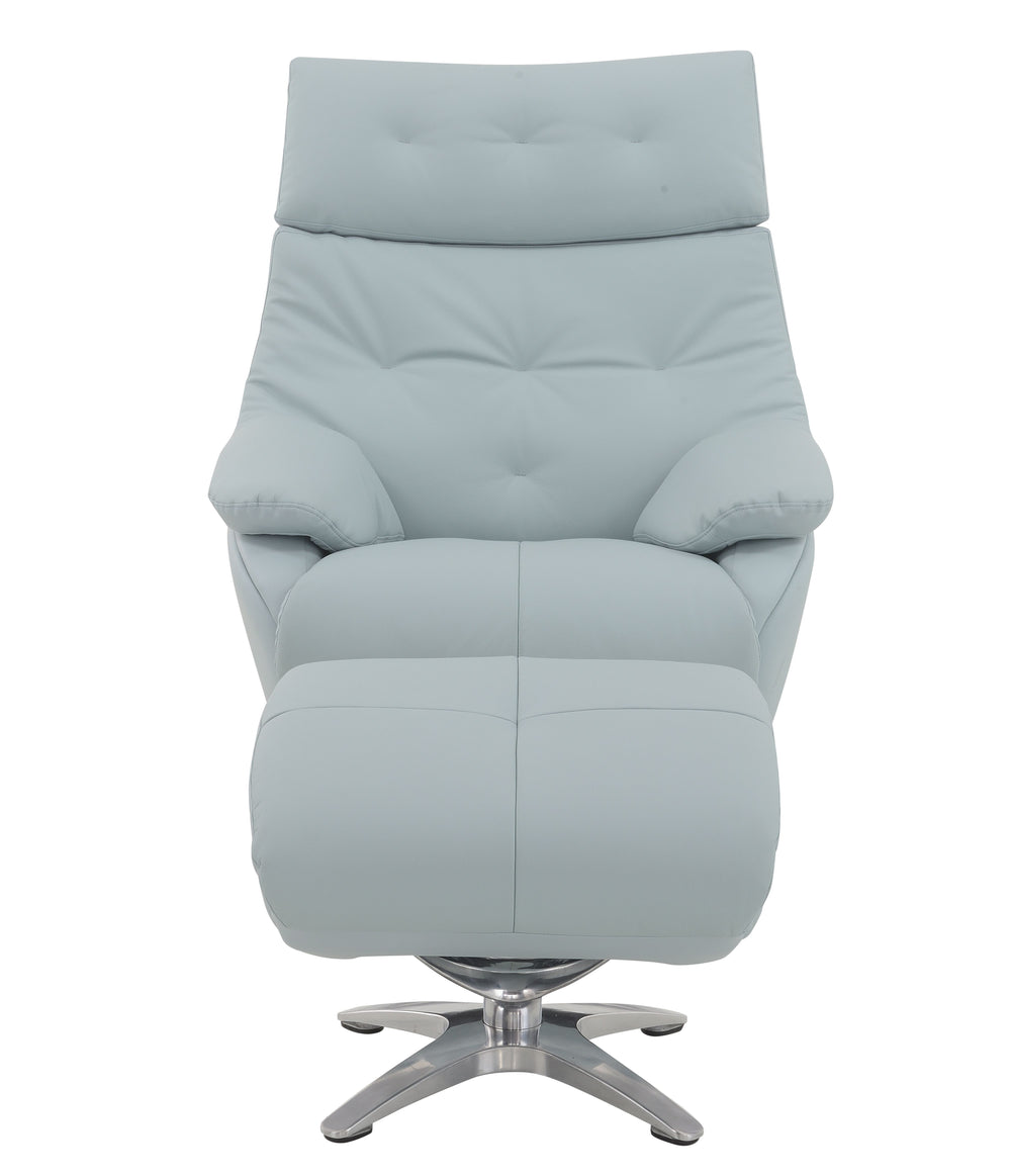 English Elm Janella Babyblue Top Grain Leather Swivel Recliner with Ottoman — Pocket Coil Comfort, Modern Style B2726P245873
