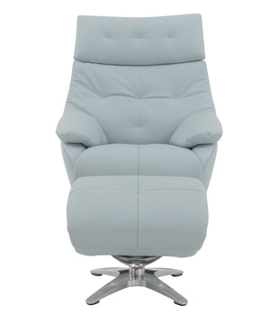 English Elm Janella Babyblue Top Grain Leather Swivel Recliner with Ottoman — Pocket Coil Comfort, Modern Style B2726P245873