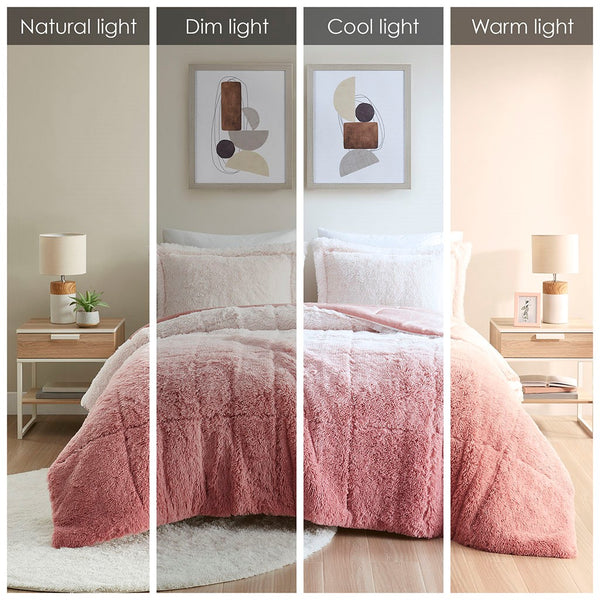 English Elm Twin/Twin Brielle Ombre Shaggy Faux Fur Comforter Mini Set - Cozy Hypoallergenic Plush, Machine Washable B03595978