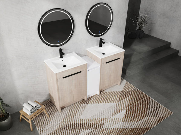 English Elm 60 Inch Freestanding Bathroom Vanity With Ceramic Sink, Soft-Close Doors & Ample Storage Space W999S00316