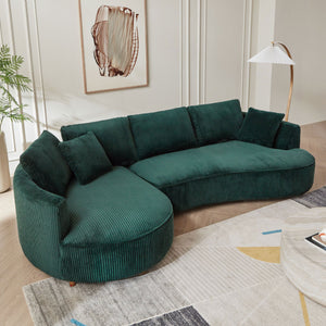 English Elm 122.04 Inch Oversized Sectional Sofa - Comfy Green Corduroy Couch With Left-Facing Chaise & Pillows W876S00275