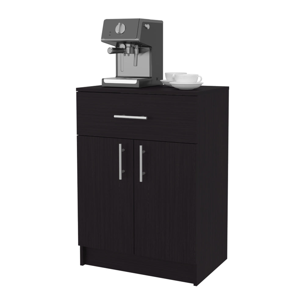 English Elm Cope Melamine Kitchen Pantry Cabinet Wengue with 2 Doors & Drawer, Compact 23.6"x33.5"x15.9" Storage Solution B128P287517