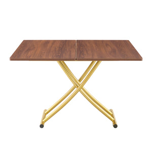 English Elm Modern Adjustable Lift Table Walnut Grain Mdf Top Slim Metal Legs Home Office Use Dark Walnut,Gold W1151P302106